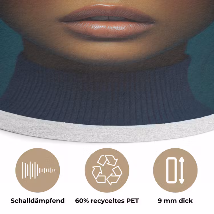 Vrouw - Vlinder - Bril - Blauw - Modern - Portret Akoestische PET Vilt - Rond klein -closeup_DE