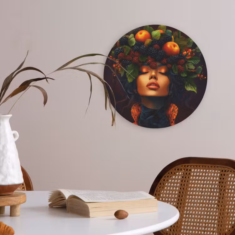 Vrouw - Zwart - Bessen - Bramen - Appels Akoestische PET Vilt - Rond klein -sfeer3