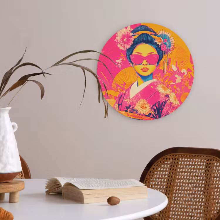 Vrouw - Zonnebril - Abstract - Oranje Akoestische PET Vilt - Rond klein -sfeer3