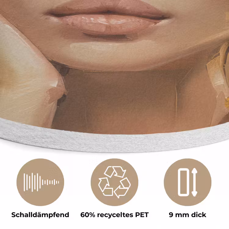 Vrouwen - Portret - Luxe - Goud Akoestische PET Vilt - Rond klein -closeup_DE