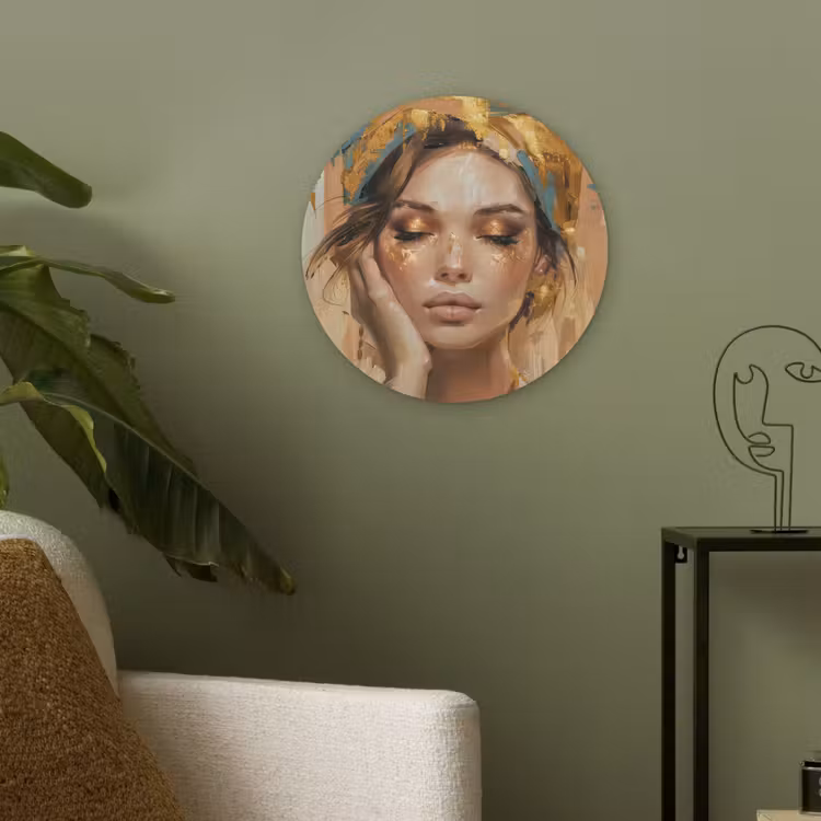 Vrouwen - Portret - Luxe - Goud Akoestische PET Vilt - Rond klein -sfeer2
