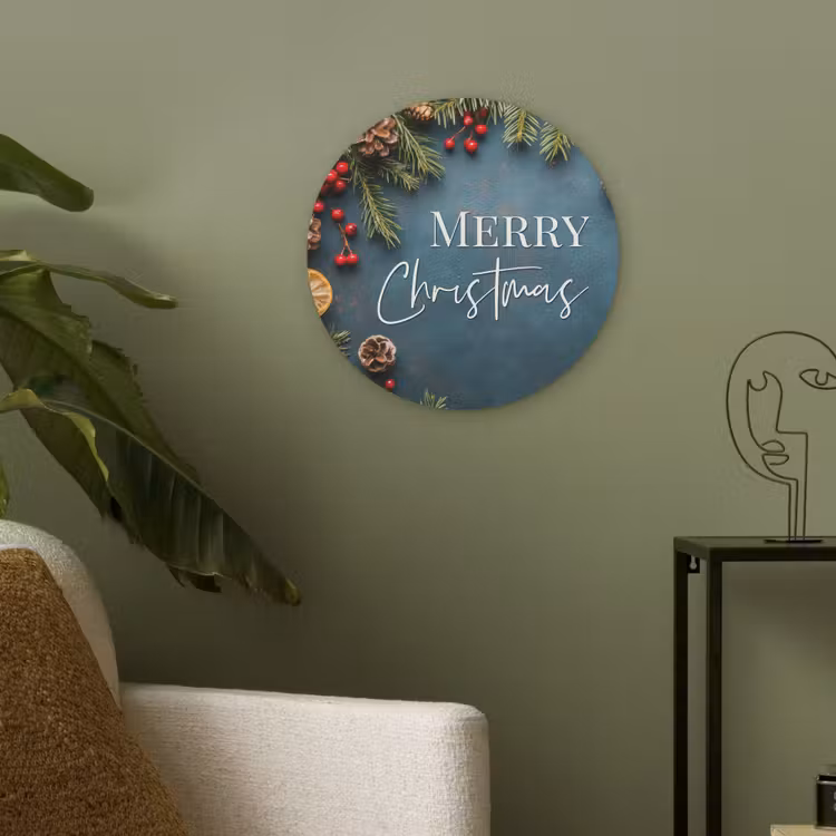 Merry Christmas - Blauw - Kerst - Winter Akoestische PET Vilt - Rond klein -sfeer2