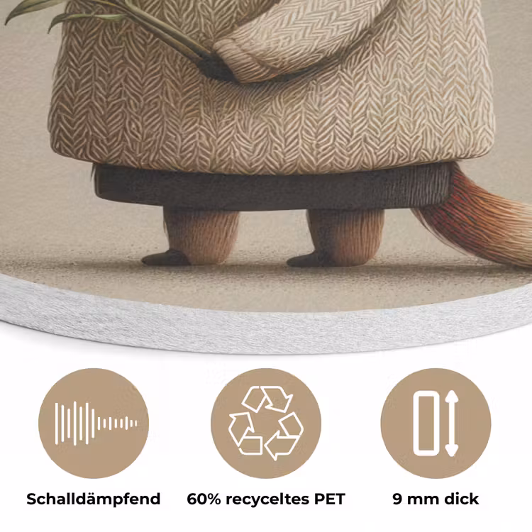 Vos - Gele bloemen - Minimalistisch Akoestische PET Vilt - Rond klein -closeup_DE
