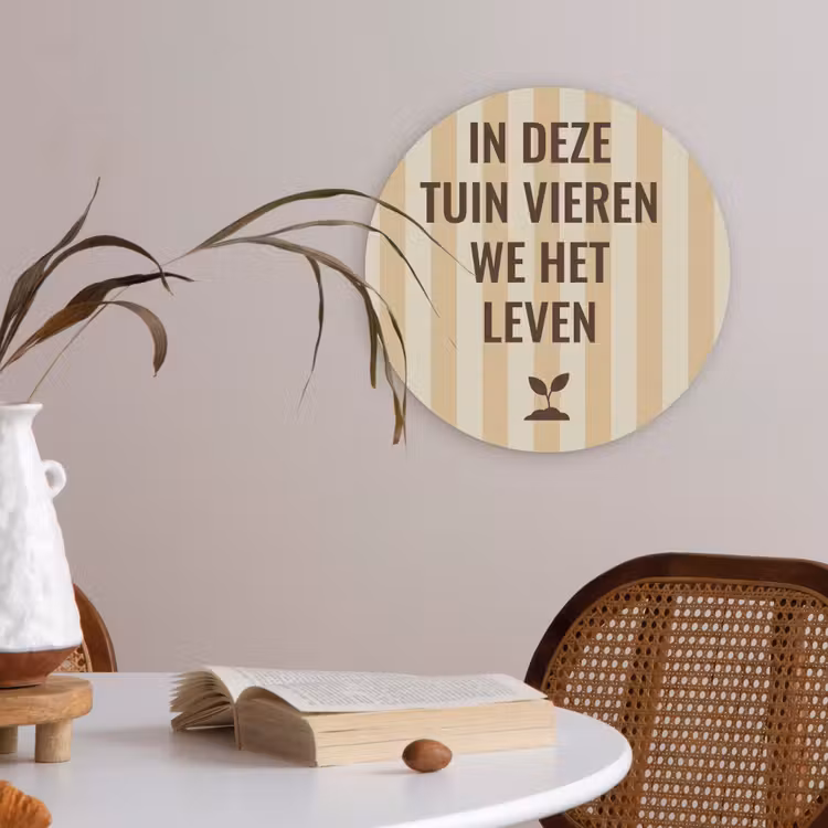 Tuin - Quote - Strepen - Zomer Akoestische PET Vilt - Rond klein -sfeer3