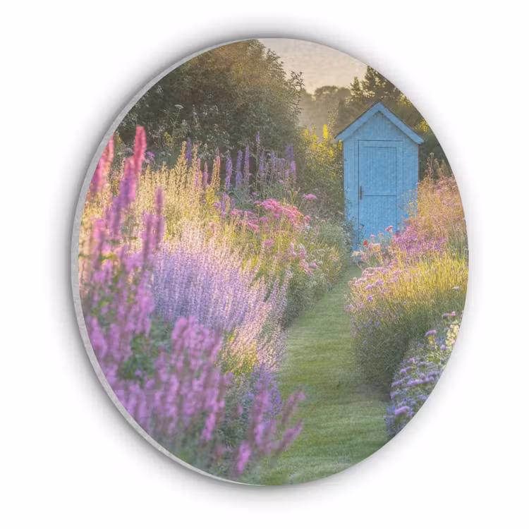 Tuinhuisje - Blauw - Bloemen Akoestische PET Vilt - Rond klein -3d