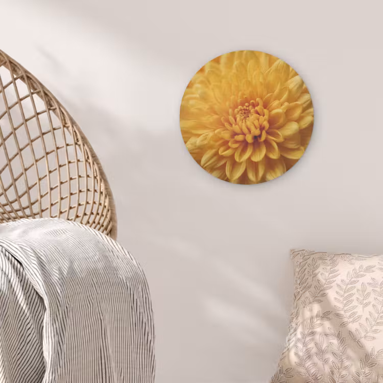 Geel - Chrysant - Zachtheid Akoestische PET Vilt - Rond klein -sfeer4