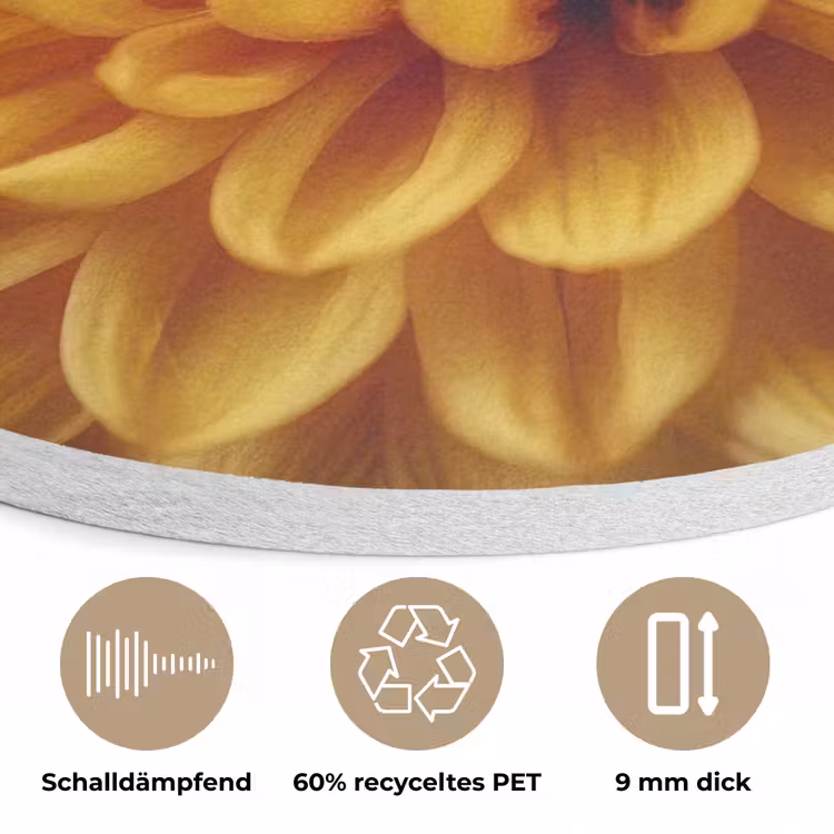 Geel - Chrysant - Zachtheid Akoestische PET Vilt - Rond klein -closeup_DE