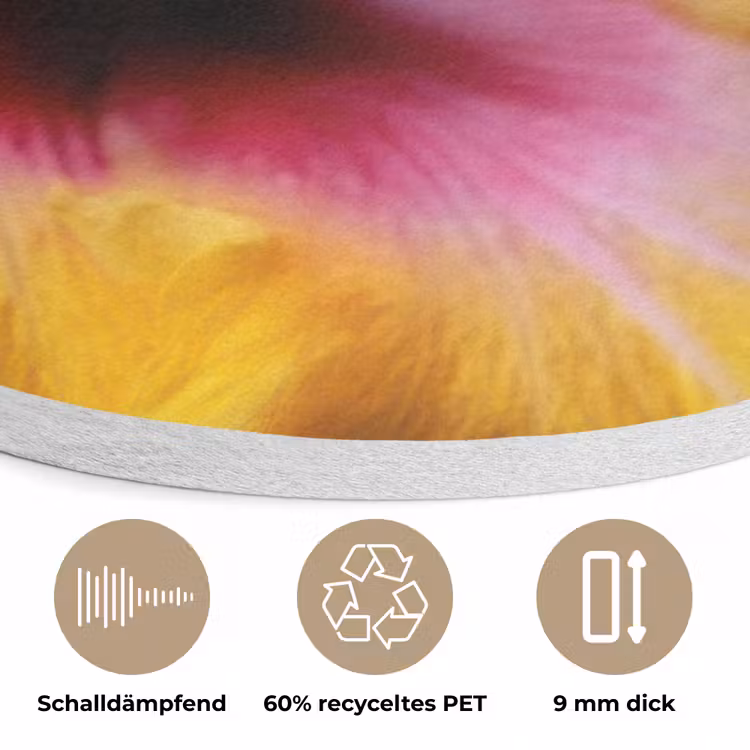 Geel - Hibiscus - Tropisch Akoestische PET Vilt - Rond klein -closeup_DE