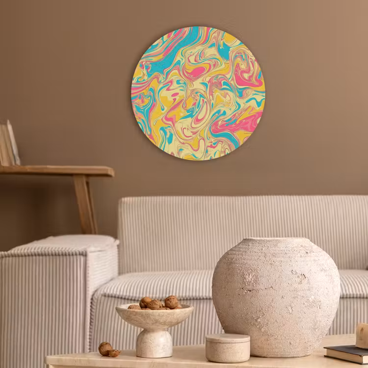 Geel - Roze - Blauw - Retro Akoestische PET Vilt - Rond klein -sfeer1