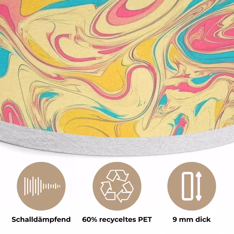 Geel - Roze - Blauw - Retro Akoestische PET Vilt - Rond klein -closeup_DE