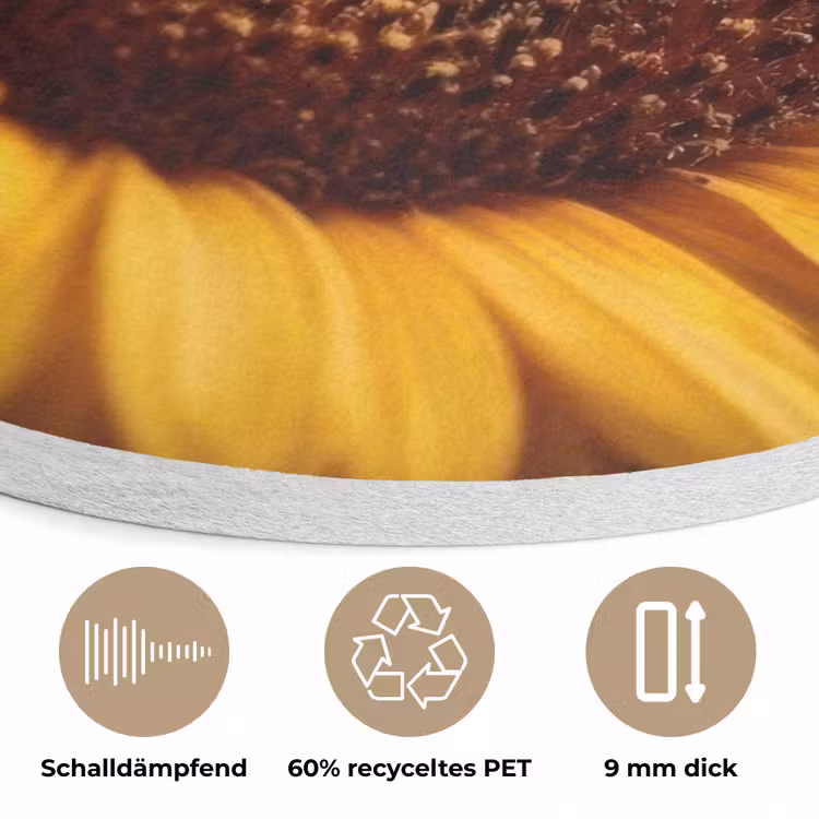 Geel - Zonnebloem - Zomers Akoestische PET Vilt - Rond klein -closeup_DE