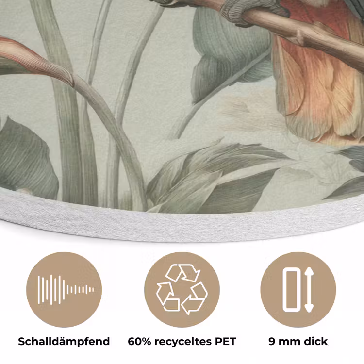Gele kuifkaketoe - paradijsvogelbloemen - Groen Akoestische PET Vilt - Rond klein -closeup_DE