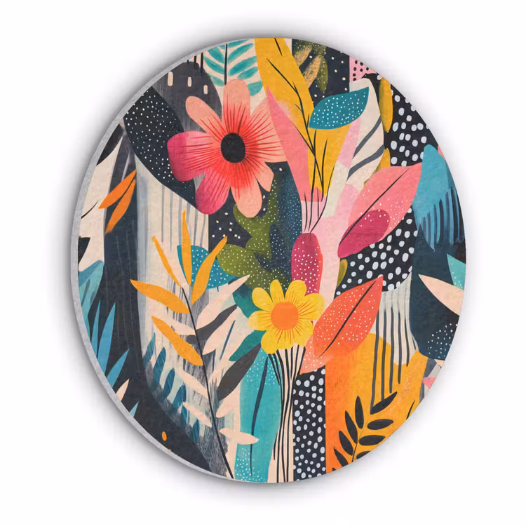 Schilderij - Abstract - Bloemen - Roze Akoestische PET Vilt - Rond klein -3d