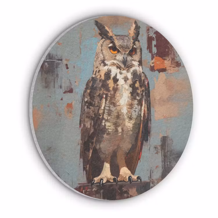 Geschilderd - Abstract - Uil - Bruin Akoestische PET Vilt - Rond klein -3d