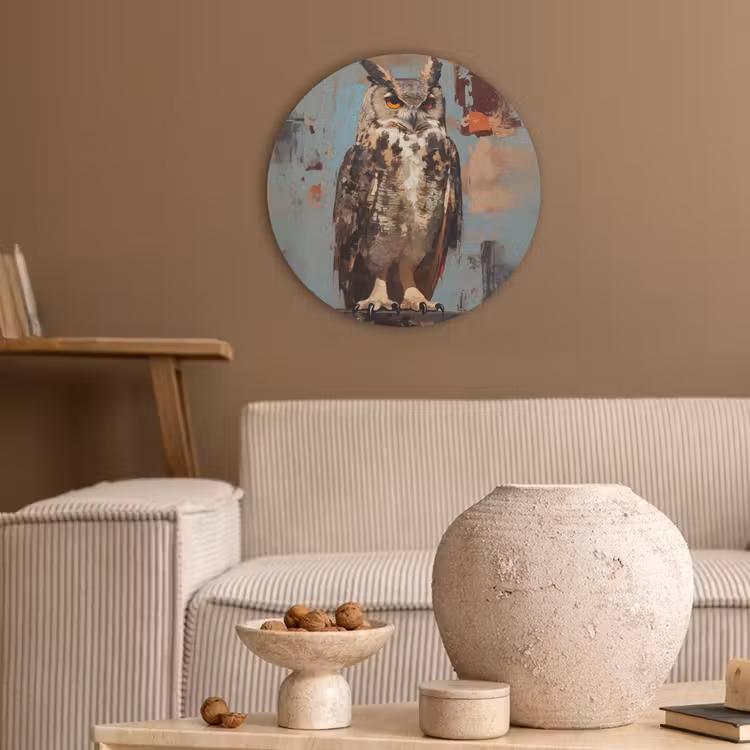 Geschilderd - Abstract - Uil - Bruin Akoestische PET Vilt - Rond klein -sfeer1
