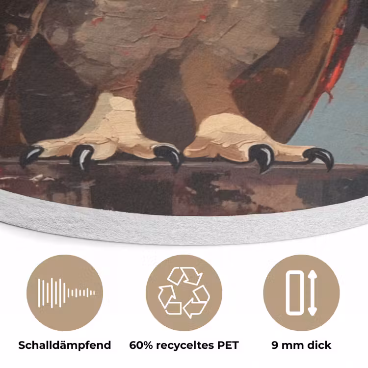 Geschilderd - Abstract - Uil - Bruin Akoestische PET Vilt - Rond klein -closeup_DE