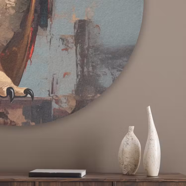 Geschilderd - Abstract - Uil - Bruin Akoestische PET Vilt - Rond klein -sfeer5_closeup