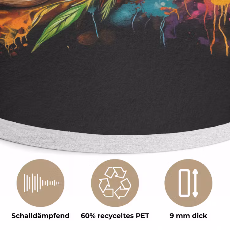 Groente - Peper - Knoflook - Graffiti - Verf - Kleurrijk Akoestische PET Vilt - Rond klein -closeup_DE