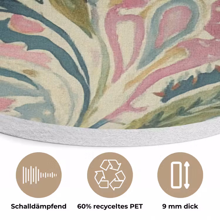 Patroon - Kleurrijk - Sierlijk - Groen Akoestische PET Vilt - Rond klein -closeup_DE