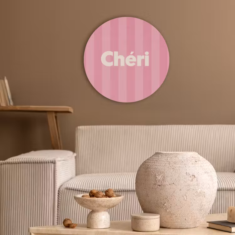 Gestreept - Roze - Chéri Akoestische PET Vilt - Rond klein -sfeer1