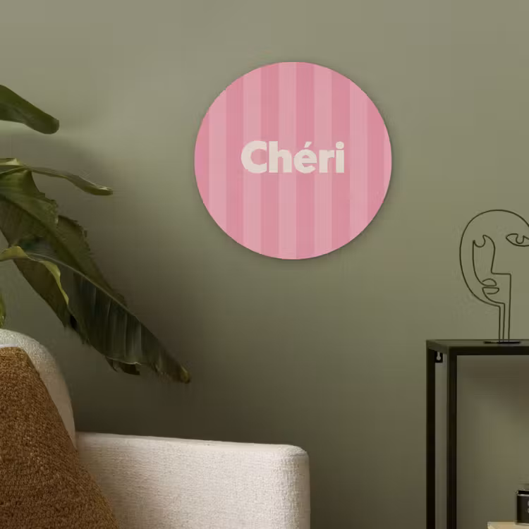 Gestreept - Roze - Chéri Akoestische PET Vilt - Rond klein -sfeer2