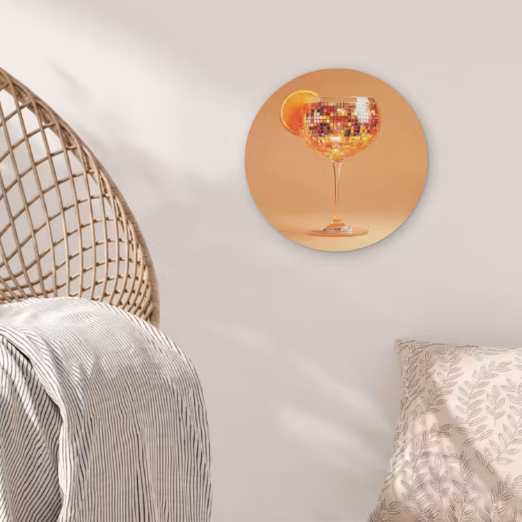 Drank - Oranje - Glitter - Disco Akoestische PET Vilt - Rond klein -sfeer4