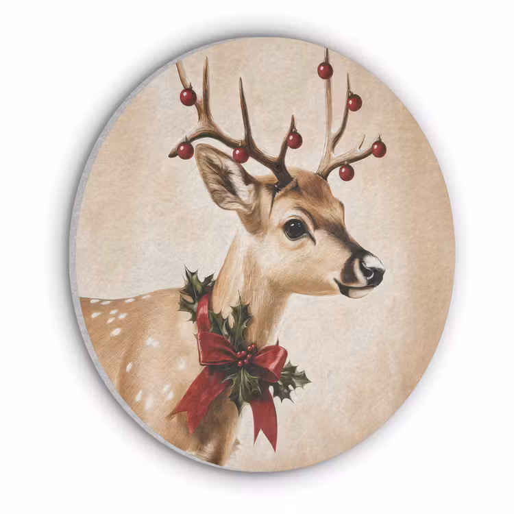 Gewei - Kerst - Rendier - Rood Akoestische PET Vilt - Rond klein -3d