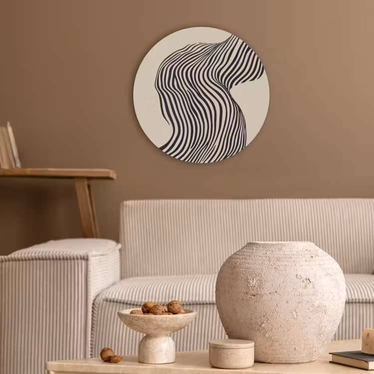 Golvend - Lijnen - Abstract - Silhouet Akoestische PET Vilt - Rond klein -sfeer1