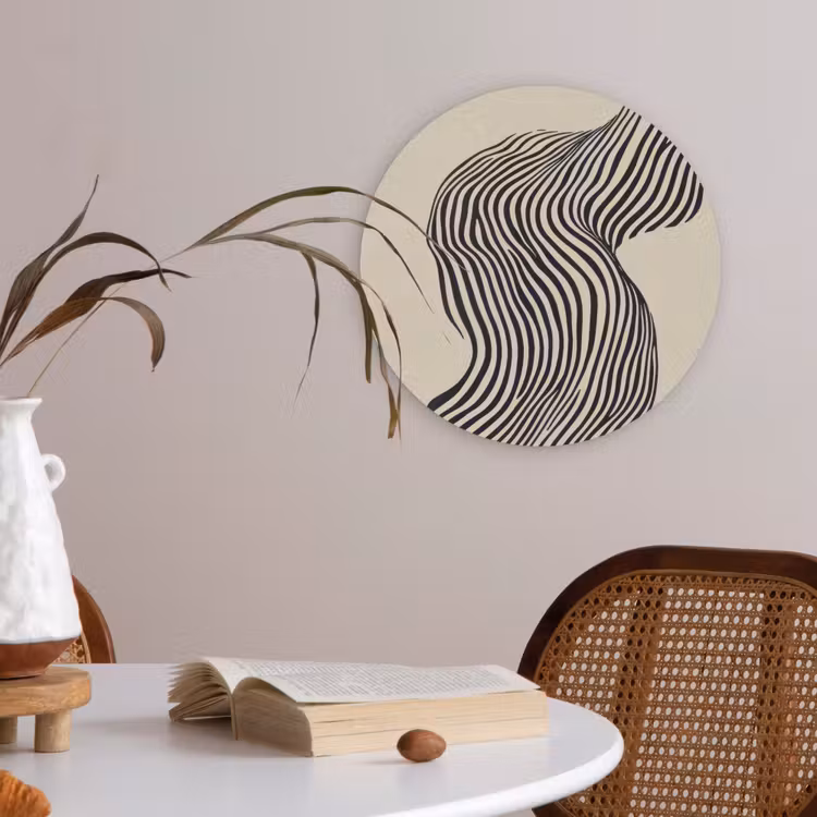 Golvend - Lijnen - Abstract - Silhouet Akoestische PET Vilt - Rond klein -sfeer3