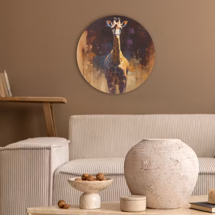 Giraf - Bruin - Abstract - Geschilderd Akoestische PET Vilt - Rond klein -sfeer1