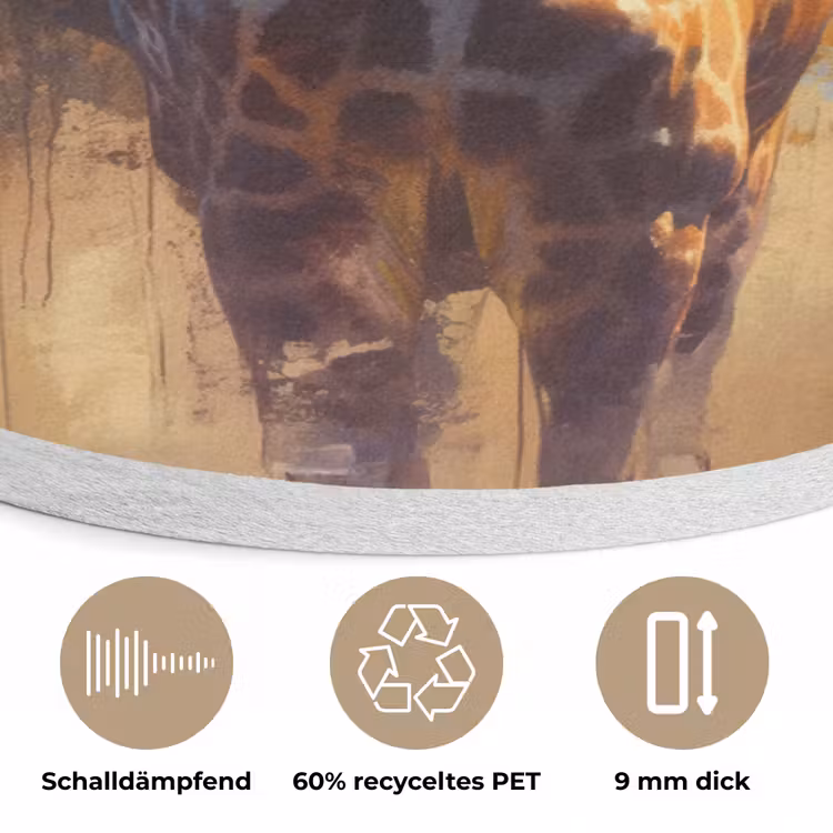 Giraf - Bruin - Abstract - Geschilderd Akoestische PET Vilt - Rond klein -closeup_DE