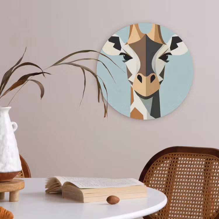 Giraffe - Illustratie - Bruin - Minimalistisch Akoestische PET Vilt - Rond klein -sfeer3