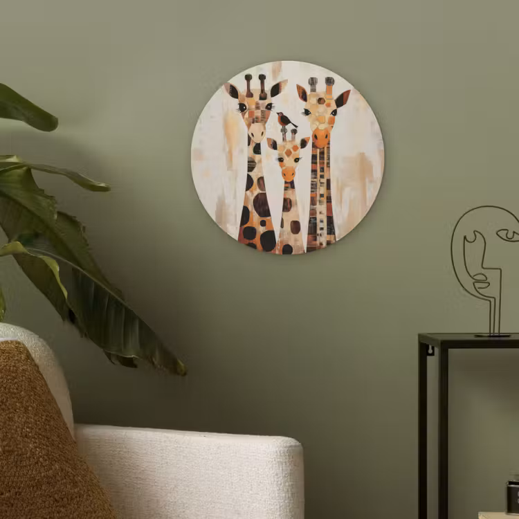 Giraffen - Cartoon - Crème Akoestische PET Vilt - Rond klein -sfeer2