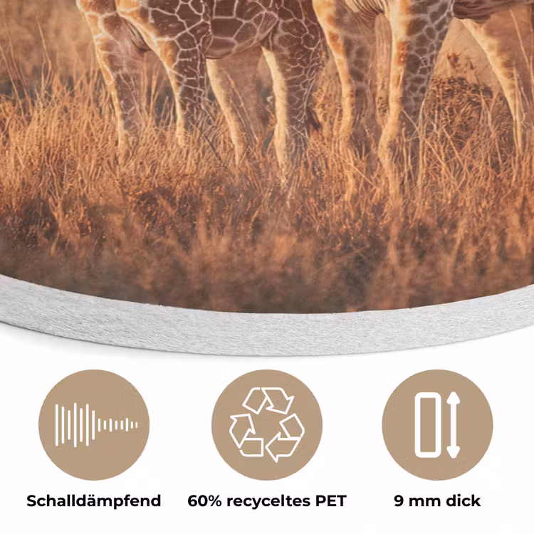 Giraffen - Hoog gras - Acaciabomen Akoestische PET Vilt - Rond klein -closeup_DE
