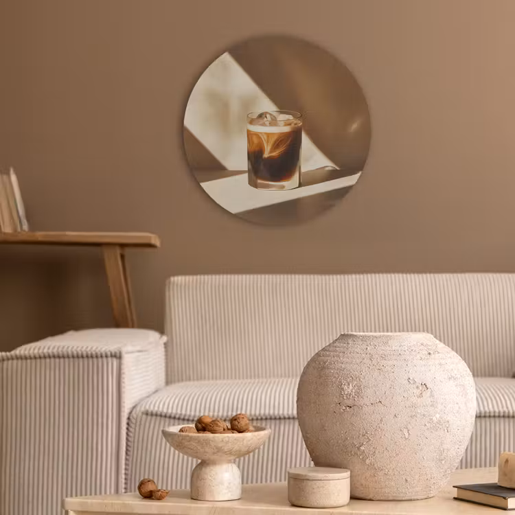 Glas - Ijskoffie - Schaduw - Bruin Akoestische PET Vilt - Rond klein -sfeer1