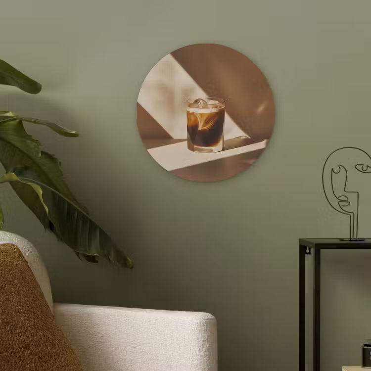 Glas - Ijskoffie - Schaduw - Bruin Akoestische PET Vilt - Rond klein -sfeer2