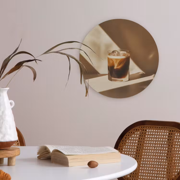 Glas - Ijskoffie - Schaduw - Bruin Akoestische PET Vilt - Rond klein -sfeer3