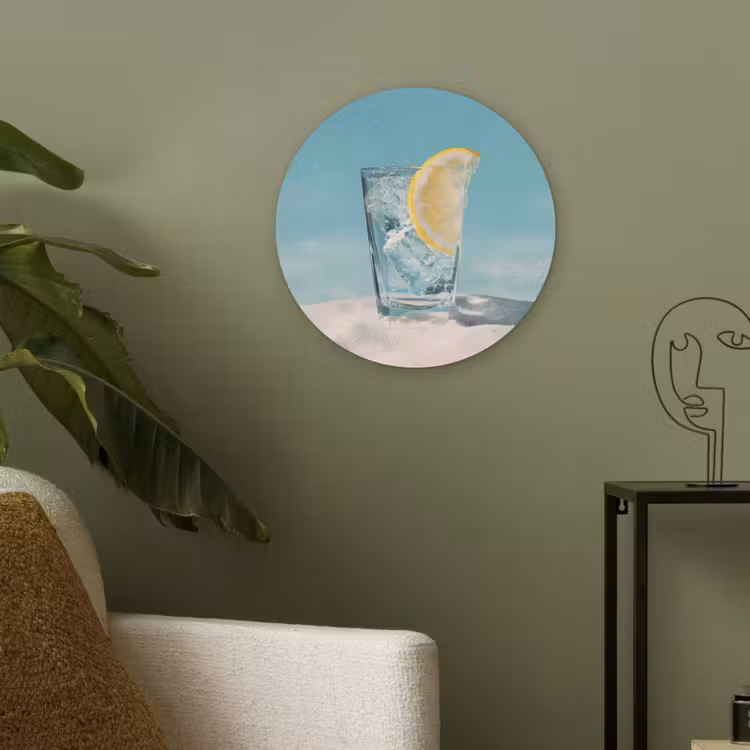 Glas - ijsblokjes - Citroen Akoestische PET Vilt - Rond klein -sfeer2