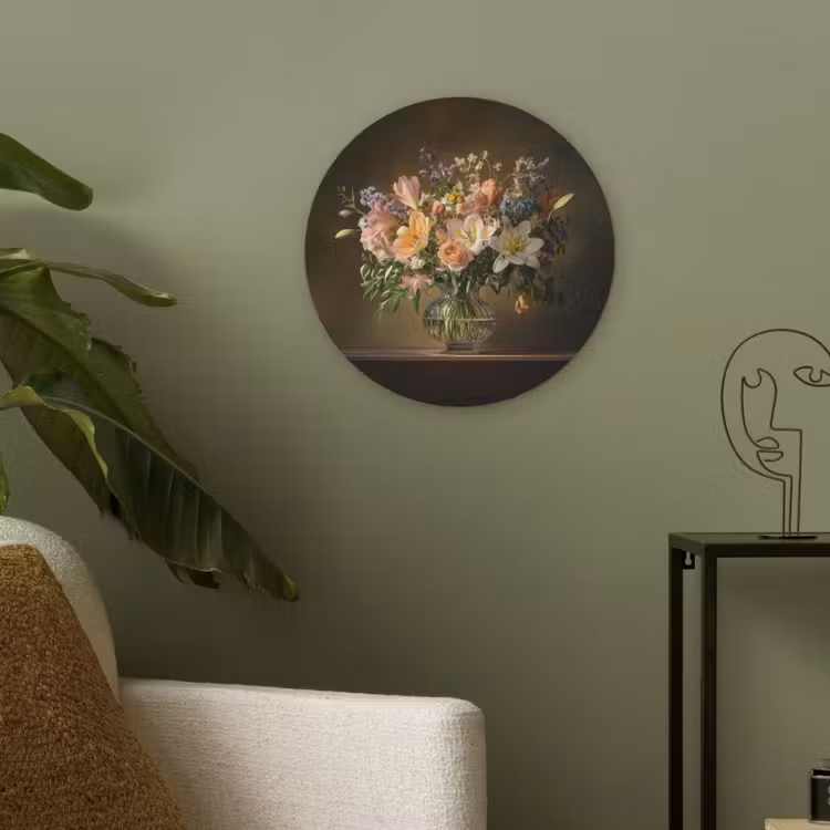 Glazen - Bloemen - Boeket - Kleuren Akoestische PET Vilt - Rond klein -sfeer2