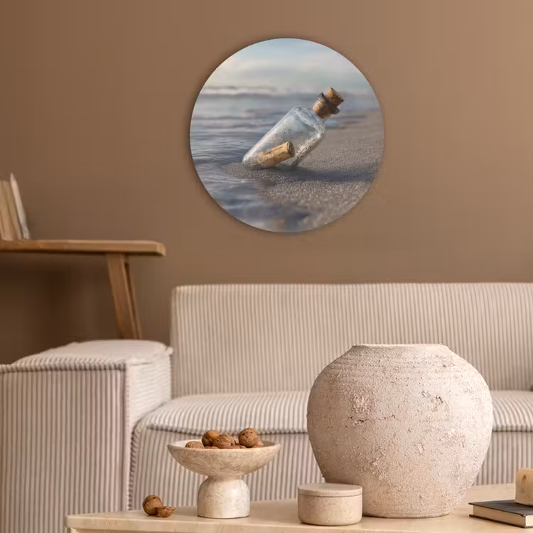 Glazenfles - Post - Zee - Zand Akoestische PET Vilt - Rond klein -sfeer1