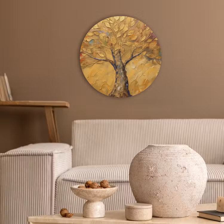 Goud - Boom - Abstract - Modern Akoestische PET Vilt - Rond klein -sfeer1