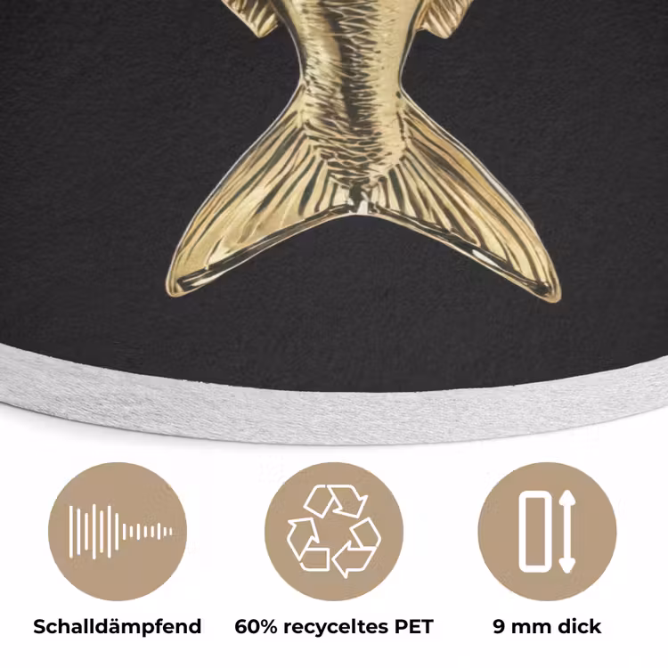Goud - Vis - Haak - Zwart Akoestische PET Vilt - Rond klein -closeup_DE