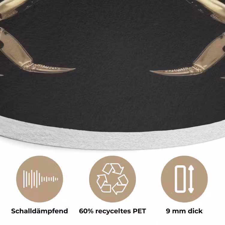 Goud - Krab - Dieren - Zwart Akoestische PET Vilt - Rond klein -closeup_DE