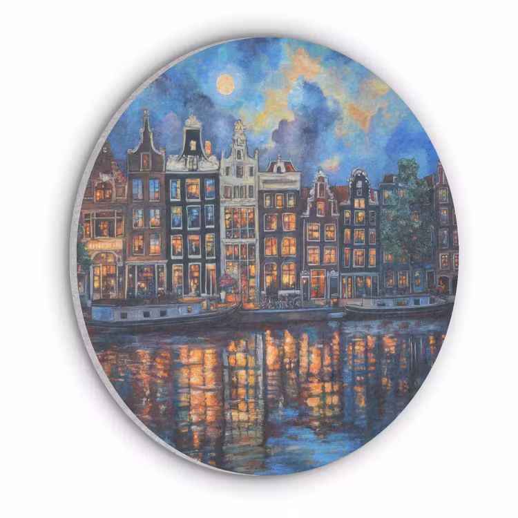 Grachten Amsterdam - Huizen - Stad - Kleurrijk Akoestische PET Vilt - Rond klein -3d
