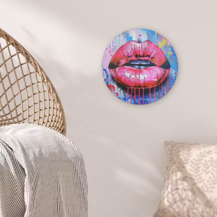 Graffiti - Lippen - Felroze - Geschilderd Akoestische PET Vilt - Rond klein -sfeer4
