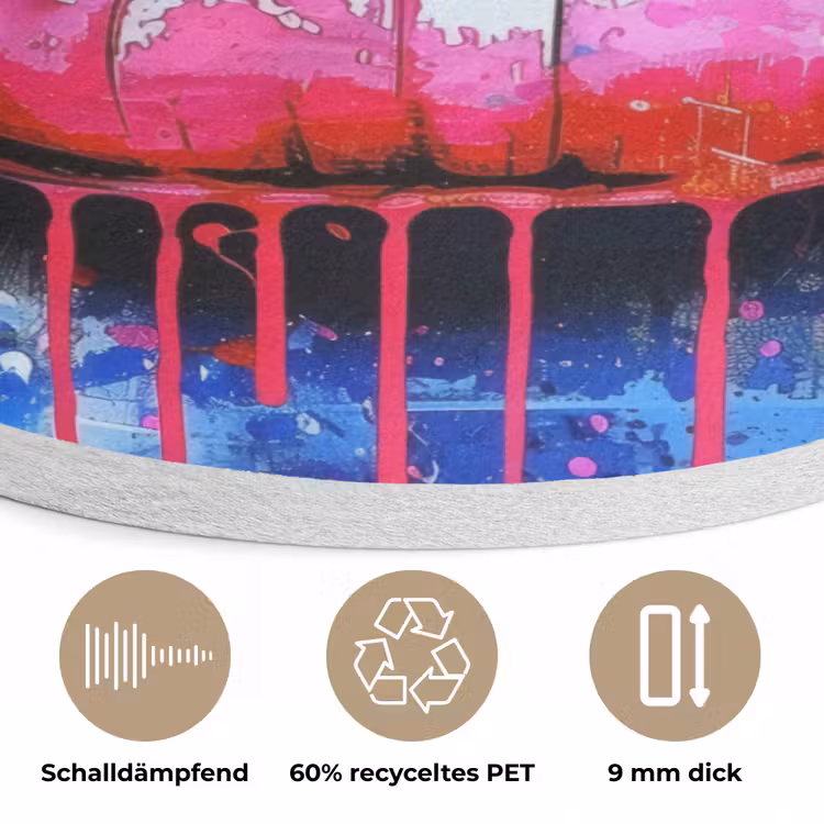 Graffiti - Lippen - Felroze - Geschilderd Akoestische PET Vilt - Rond klein -closeup_DE