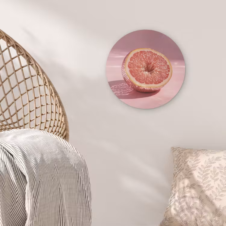 Grapefruit - Roze - Disco - Shiny Akoestische PET Vilt - Rond klein -sfeer4