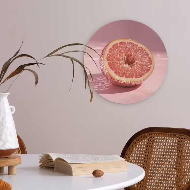 Grapefruit - Roze - Disco - Shiny Akoestische PET Vilt - Rond klein -sfeer3