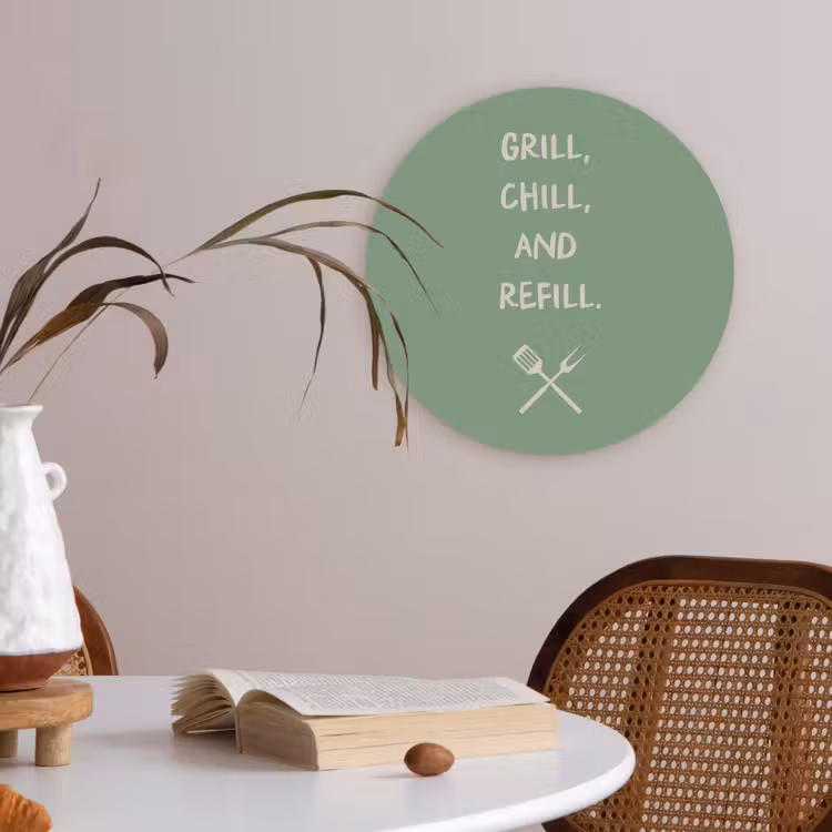 Grill - Groen - Zomer - Quote Akoestische PET Vilt - Rond klein -sfeer3