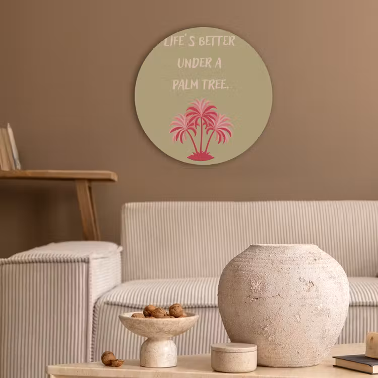Groen - Zomer - Quote - Palmboom Akoestische PET Vilt - Rond klein -sfeer1